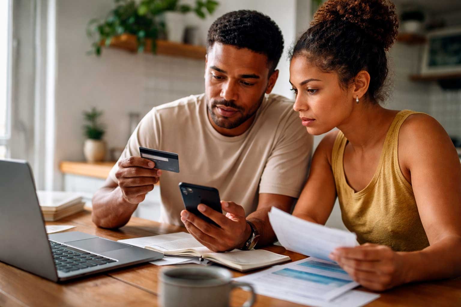 Pessoa consultando informações financeiras no celular antes de usar crédito